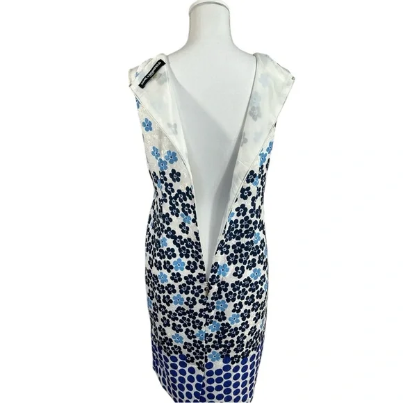 KARL LAGERFELD Floral and Polka Dot Print Dress Blue and White Scoopneck Size 6 - Picture 6 of 8